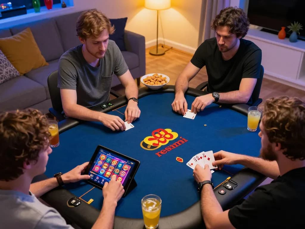 Playing engaging games on slot88 resmi displayed on tablet while enjoying snacks in cozy home setting