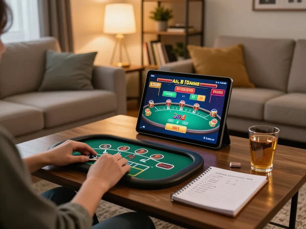 Engaged player using TG88 CAM app for online casino gaming in a cozy living room.