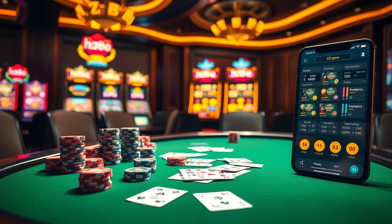 Players placing strategic bets on hz88 game poker table with vibrant chips and sleek online gambling interface