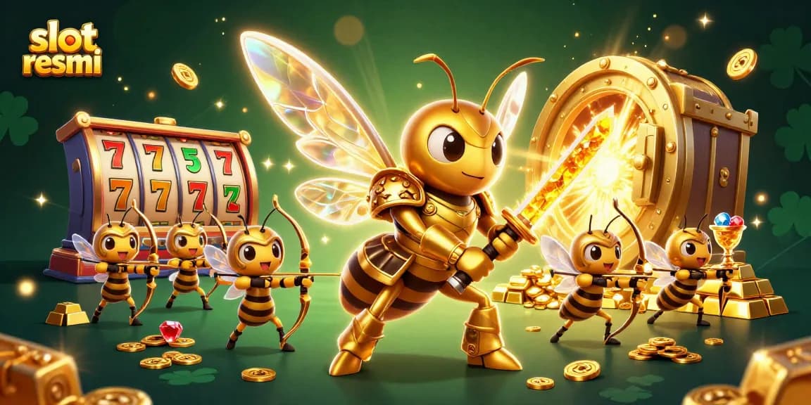 Slot resmi menarik perhatian dengan hornet emas raksasa dalam armor, menunjukkan keberuntungan dalam perjudian.