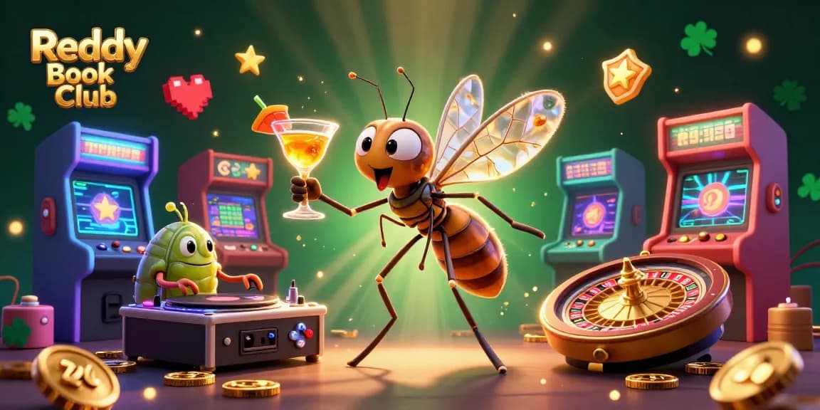 Experience the excitement of Reddy Book Club with this vibrant 3D casino illustration showcasing iconic gaming elements.
