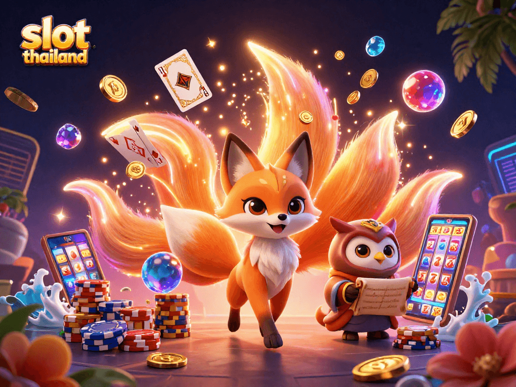 Engage in slot thailand with vibrant characters and gold coins, showcasing thrilling gaming action.