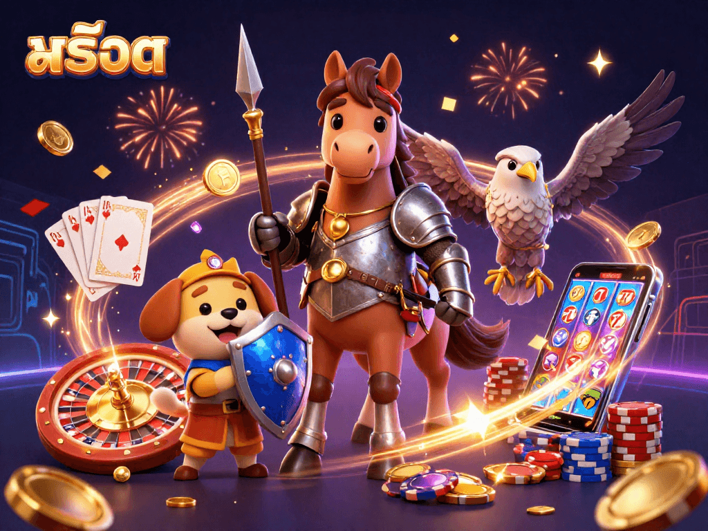 Experience the excitement with สล็อต as cascading coins and sparks enhance a vibrant casino scene.