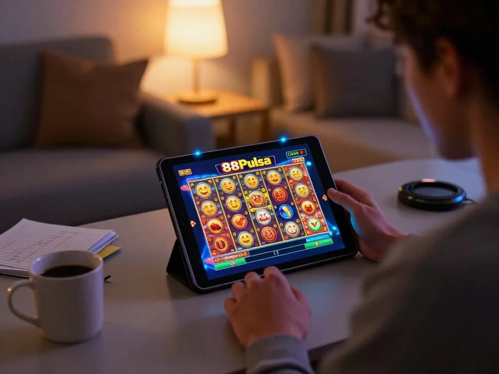 Permainan menarik dari mesin slot 88Pulsa di tablet, menunjukkan sensasi dan kegembiraan.