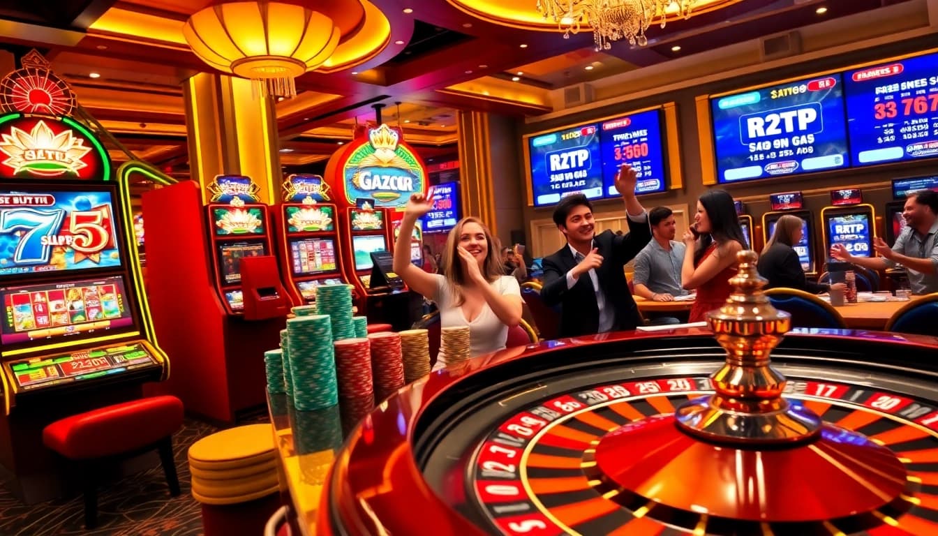 Experience vibrant excitement with RTP Slot Gacor in a luxurious casino atmosphere.