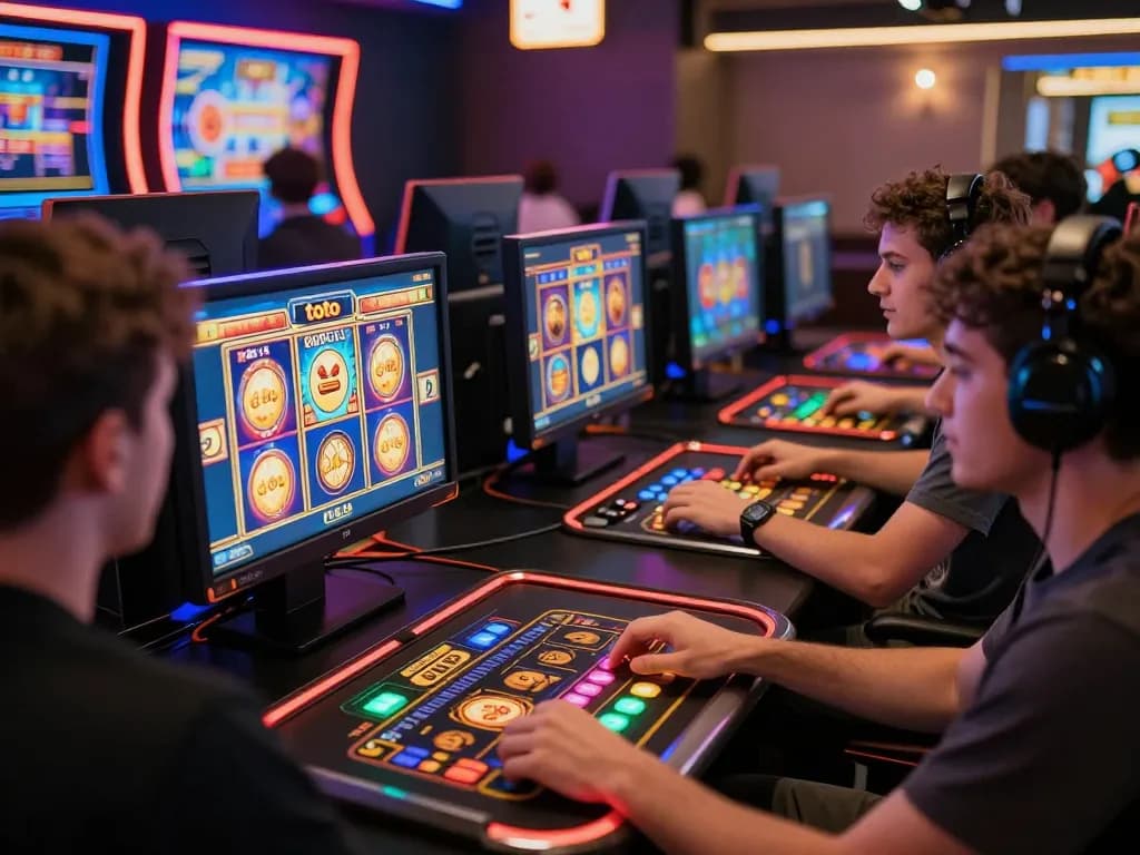 Pemain terlibat dalam aksi casino toto online yang mendebarkan, menampilkan grafik permainan yang berwarna-warni.