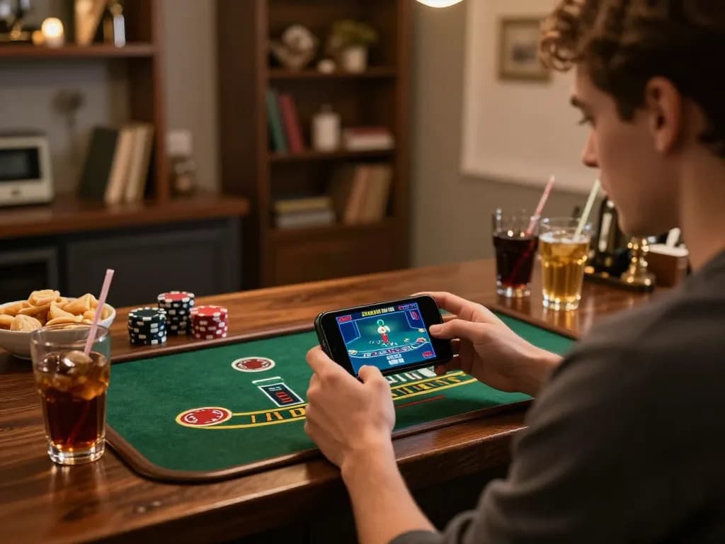 Player enjoying a live dealer blackjack game on SC88 mobile app in a cozy home setting.