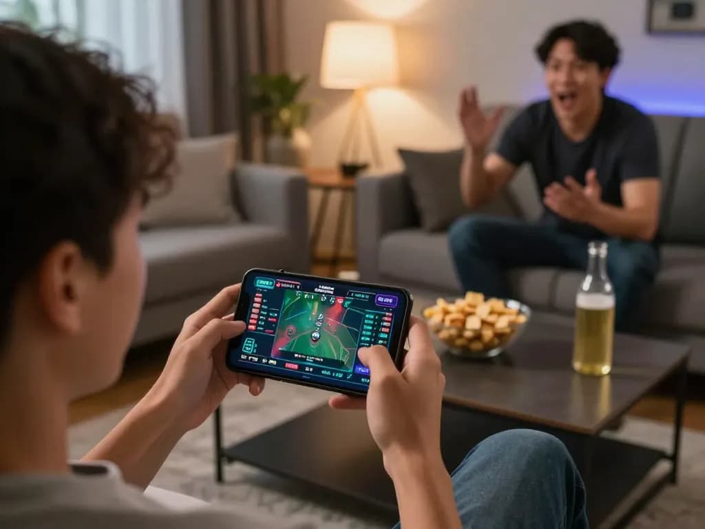 Person engaging with SC88 esports betting on smartphone in cozy home setting