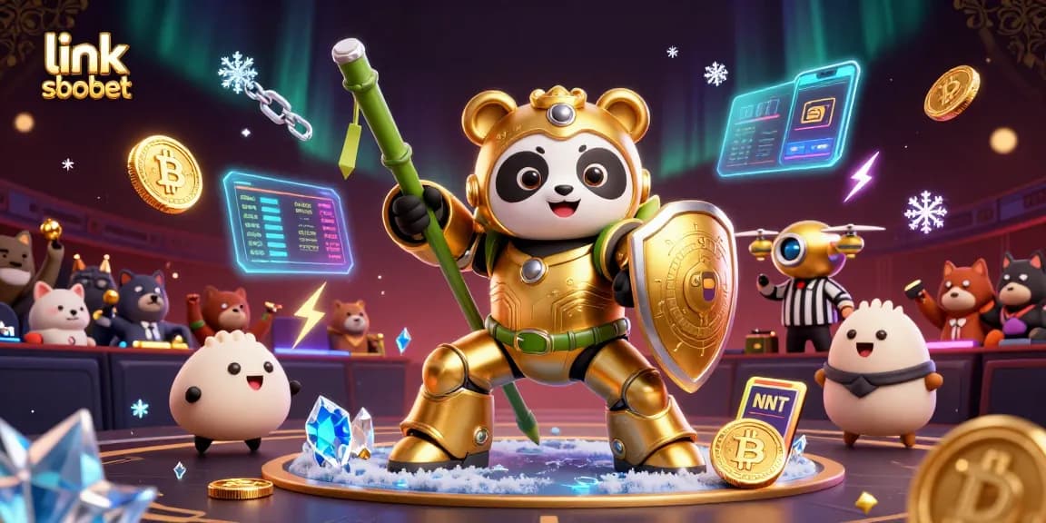 Place bets with link sbobet in a vibrant 3D illustration showcasing sports betting excitement and crypto elements.