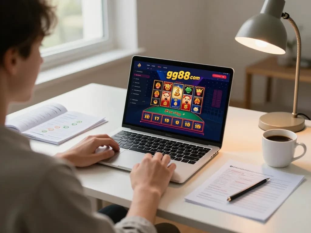 Engaging in online gaming at home with gg88 com interface visible on screen, showcasing strategic gameplay.
