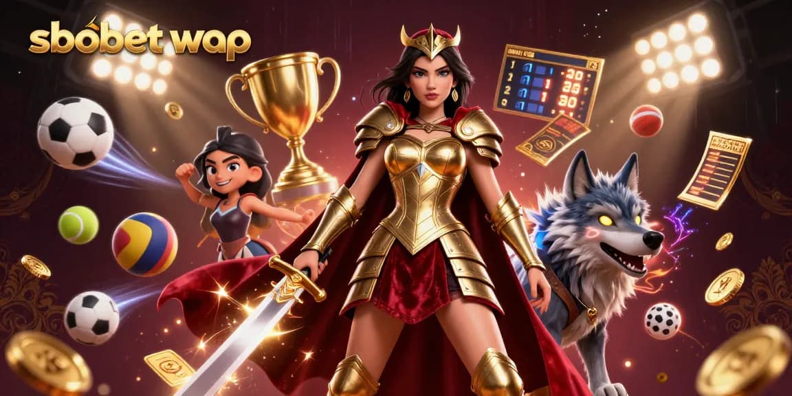 Engage with sbobet wap through this vibrant sports-themed illustration featuring action-packed elements.