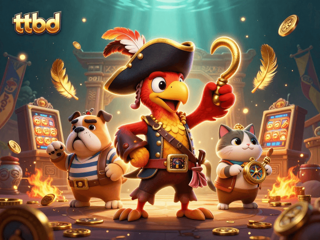 Experience thrilling gameplay on ttbd with a vibrant, dynamic pirate-themed 3D scene featuring iconic casino elements.