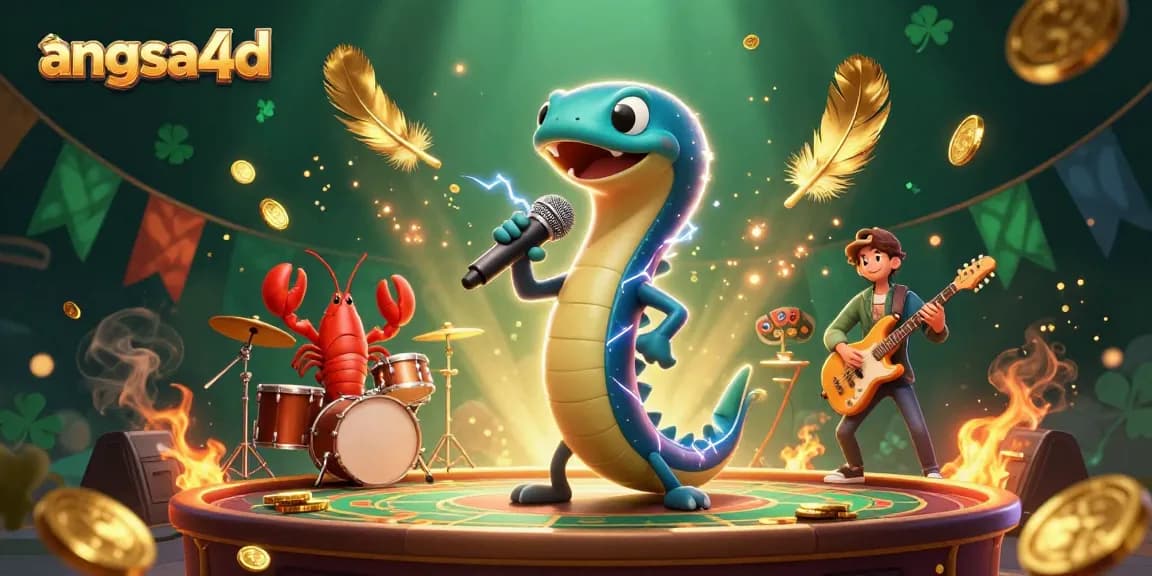 Experience angsa4d with a dynamic casino scene featuring a DJ eel, lobster drummer, and seahorse guitarist surrounded by golden tokens.