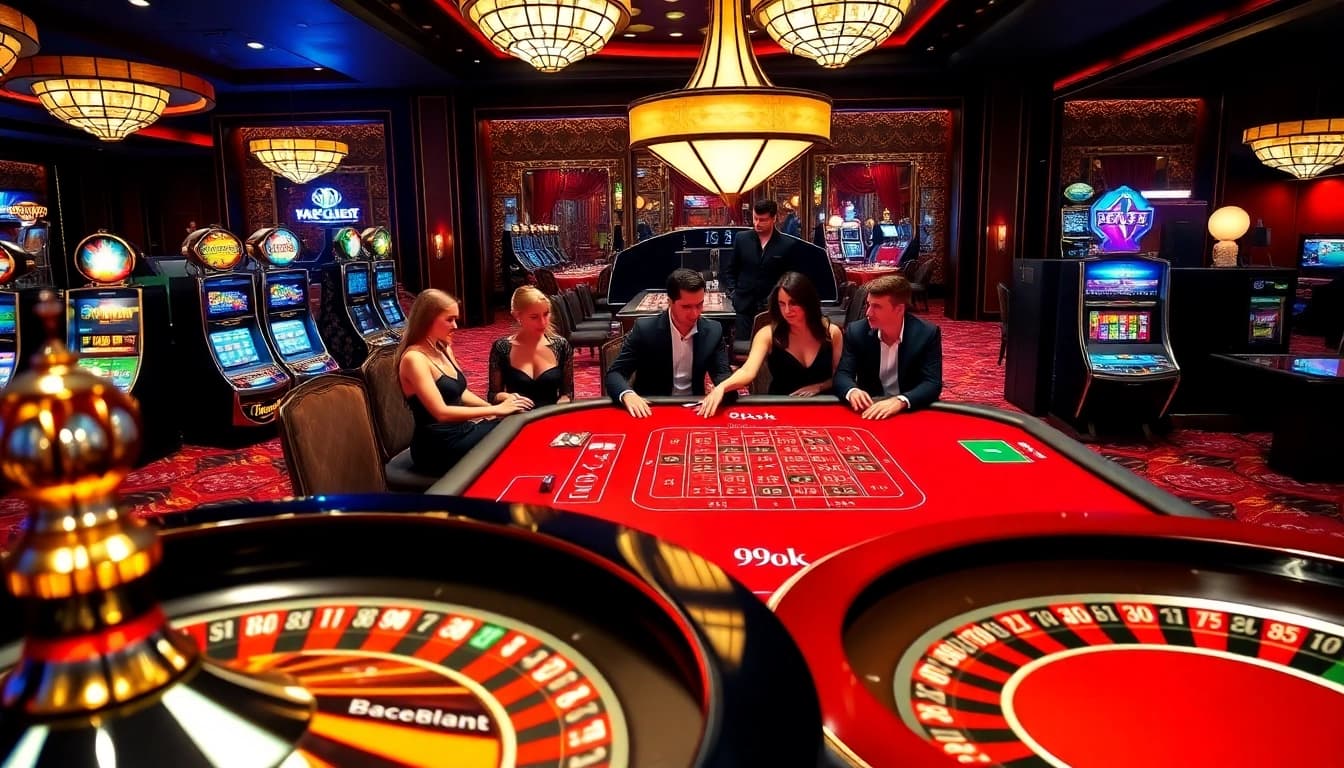 Players enjoying exciting games at 99ok casino, featuring baccarat, roulette, and slot machines.