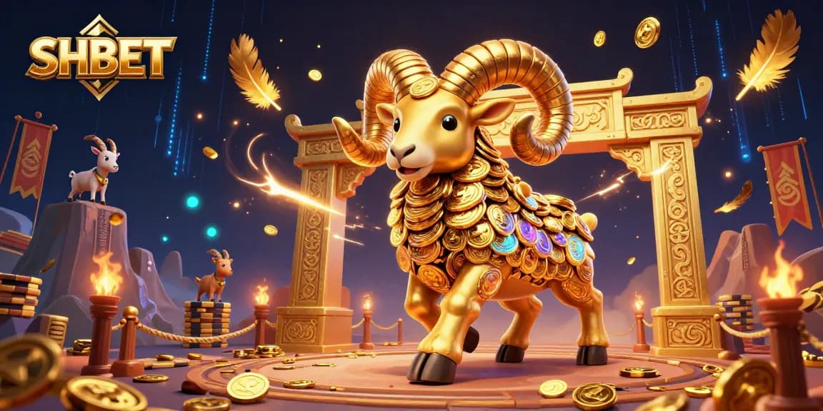 Experience SHBET's excitement with a golden ram charging through a vibrant casino scene.