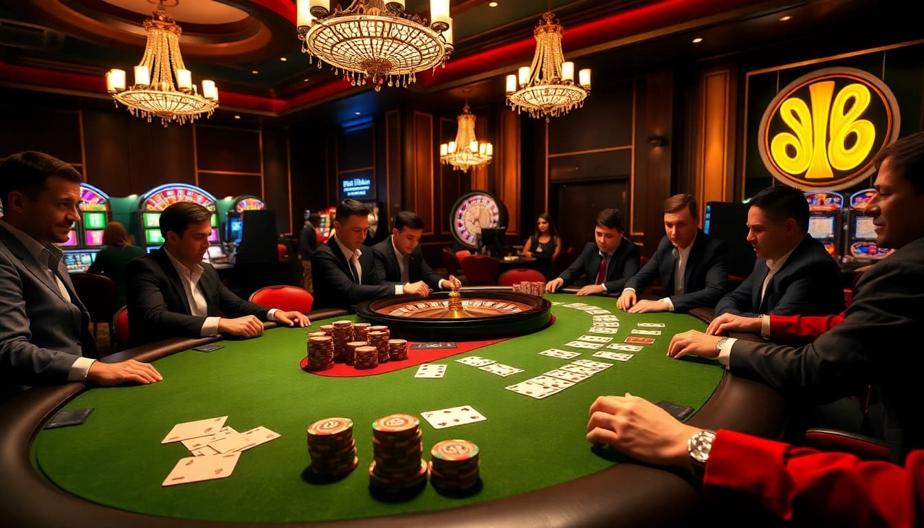A thrilling poker scene showcasing GO8 casino excitement with players engaging in high-stakes action.