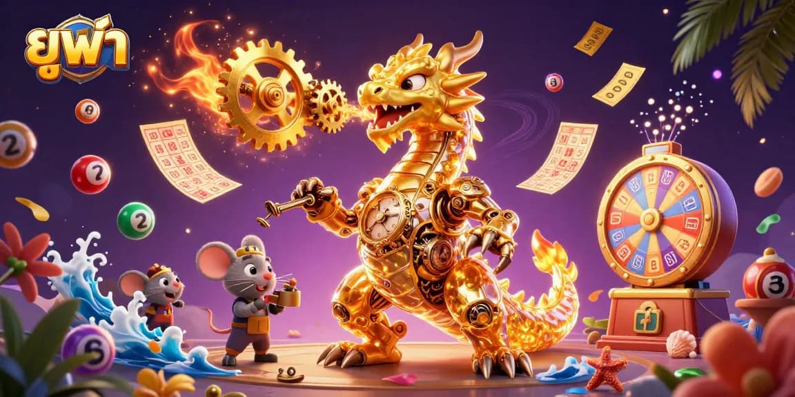Engage with exciting gameplay at ยูฟ่า, showcasing a golden dragon and thrilling lottery elements.