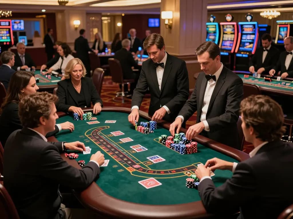 Exciting scene showing players engaged in strategic betting while understanding tỷ lệ kèo in a luxury casino.