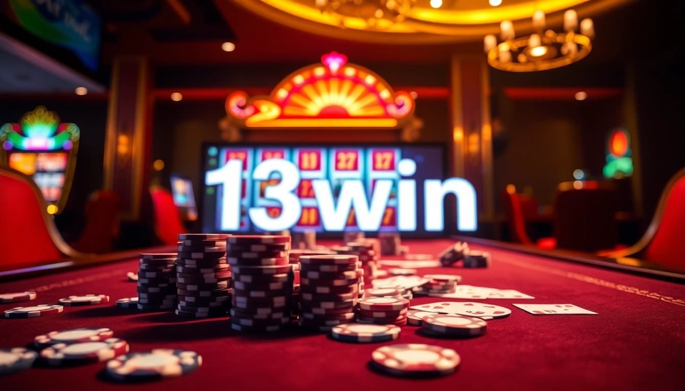 Engaging scene of players winning at 13win casino table game with luxurious setup.