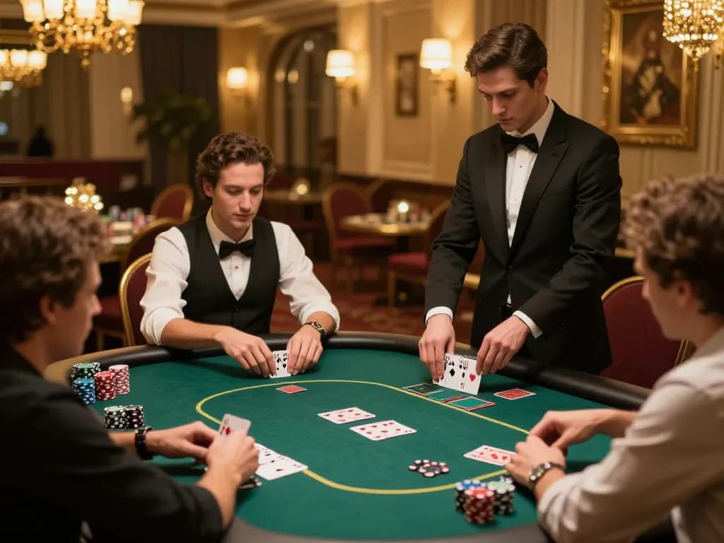 Engaging poker players at a stylish table within https://lv88cha.com/ casino, revealing strategic gameplay.