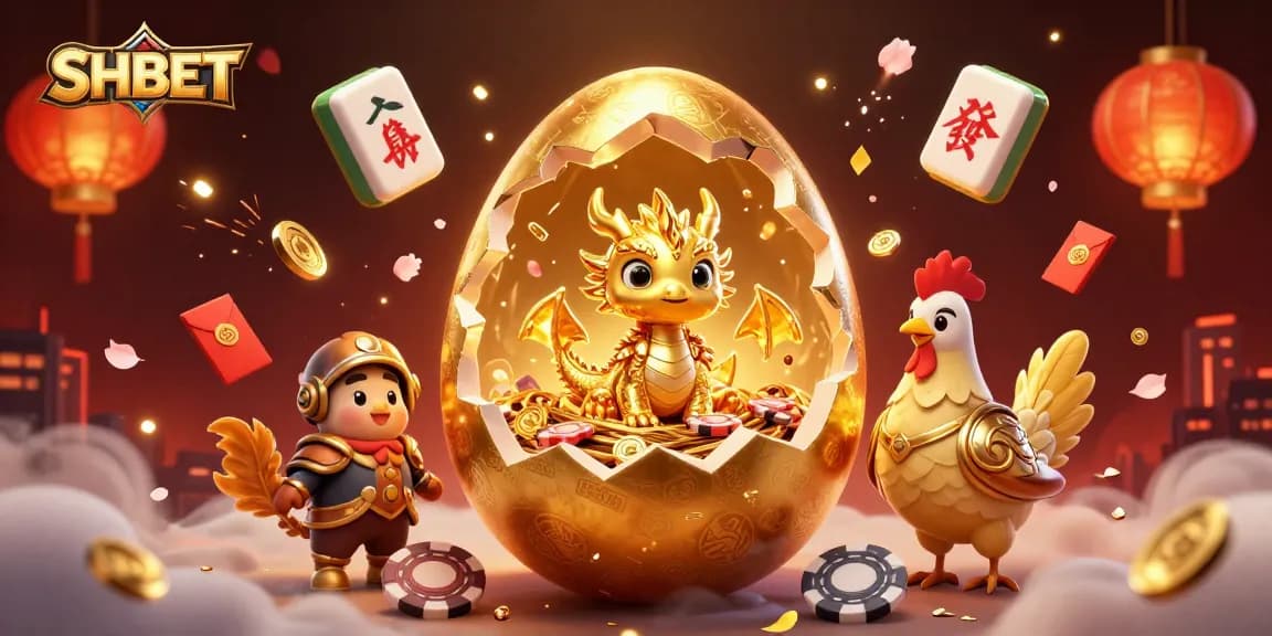 Engage in thrilling gaming at SHBET with a spectacular scene featuring golden dragons and vibrant casino symbols.