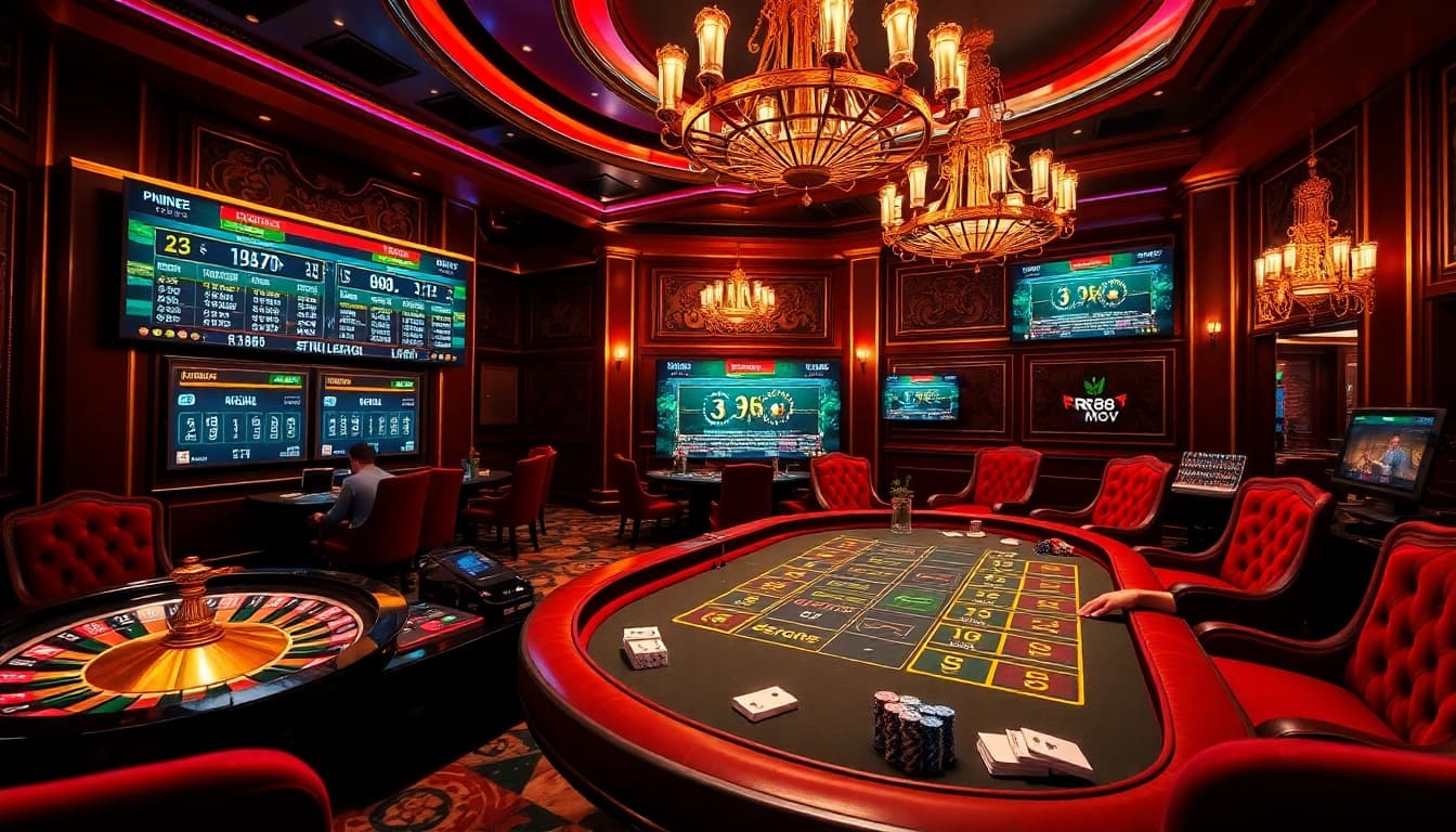 Active casino scene featuring https://rr88.mov/ branding with roulette, cards, and chips.