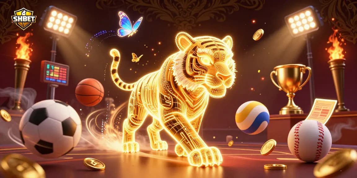 SHBET captures thrilling moments in a digital casino landscape with vibrant 3D designs and neon graphics.