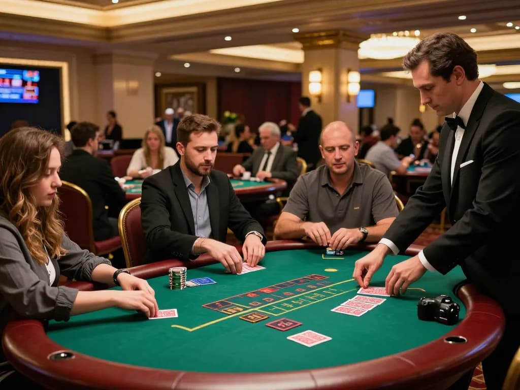 Players engaged in strategic blackjack and poker games at KJC events casino environment, showcasing excitement and luxury.