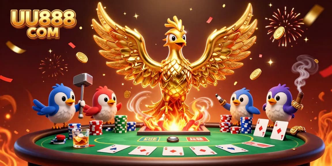 Experience the thrills of betting with UU888 COM's vibrant casino scene featuring a golden phoenix.