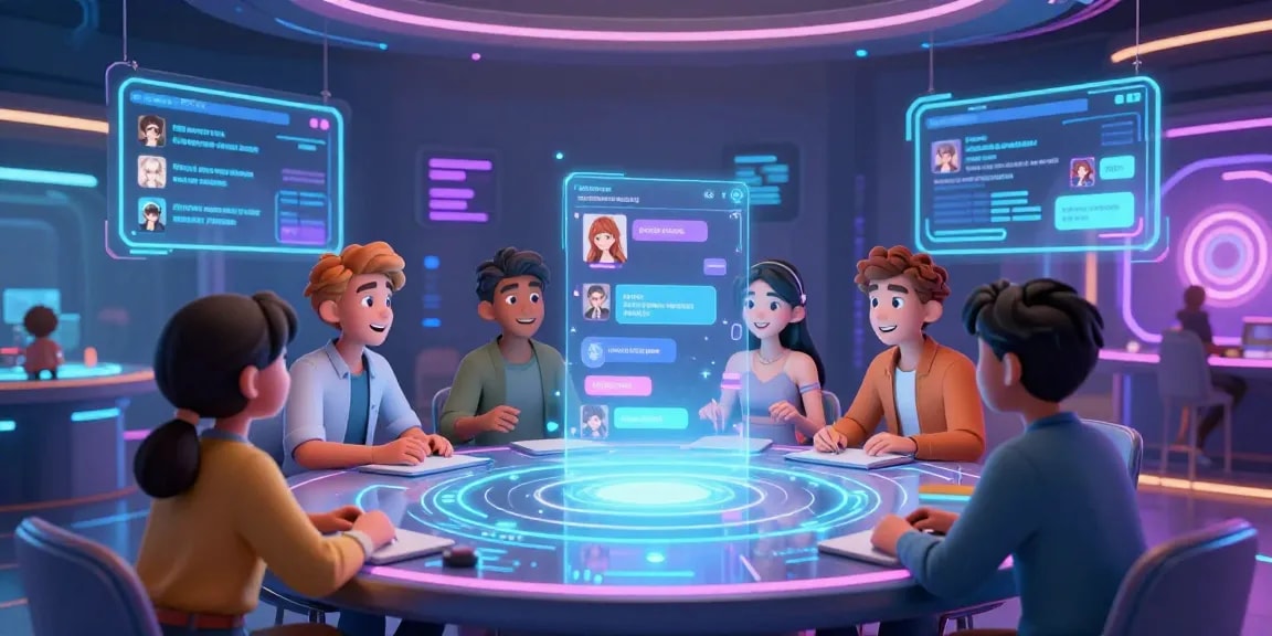 Engaging hentai ai chat interactive scene with animated characters in a futuristic setting