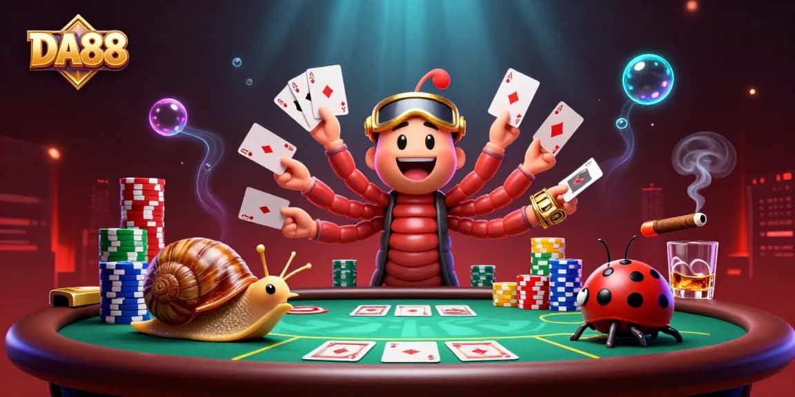 Engage with DA88's electric casino vibe while experiencing a thrilling poker game with colorful chips.