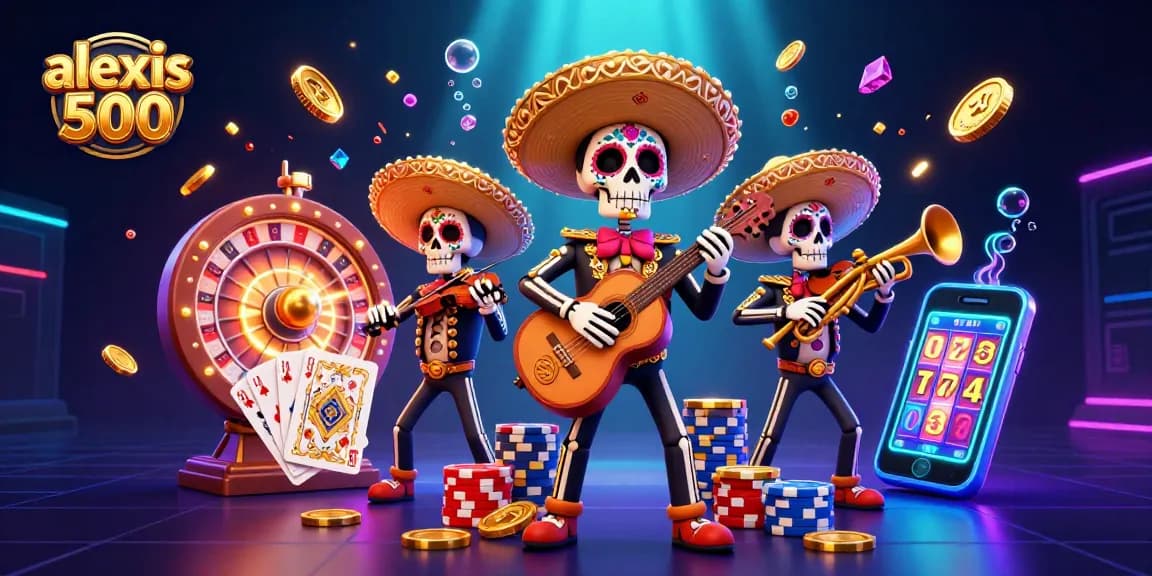 Experience the excitement of winning with alexis 500 in this vibrant casino-themed illustration featuring dynamic game elements.
