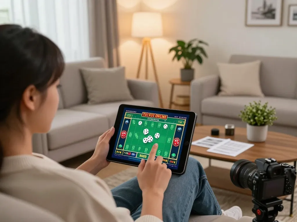 Tài xỉu online uy tín gameplay on tablet in a cozy home, enhancing responsible gaming experience.