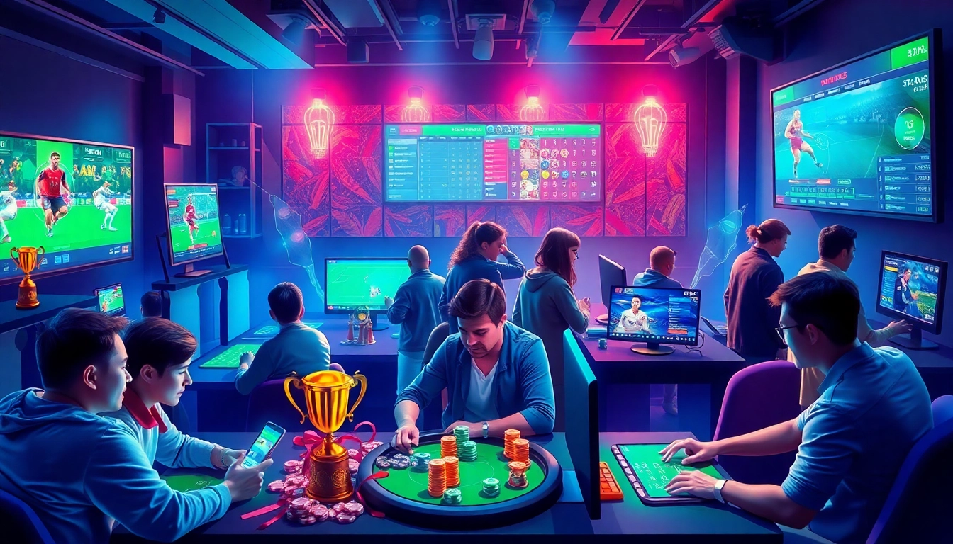 Dynamic online gaming scene showcasing players engaging with F8BET at https://f8beta2.support/ on various devices.