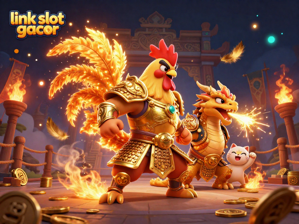 Raih kemenangan maksimal dengan link slot gacor yang menampilkan ayam jantan samurai dan naga yang berapi-api.