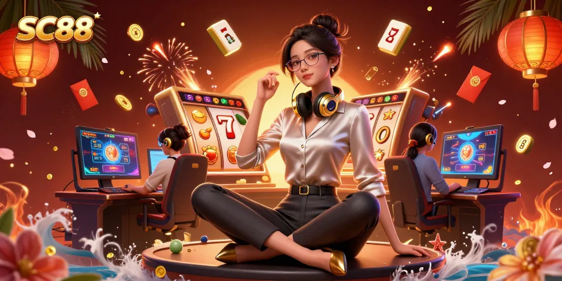 Experience thrilling gameplay at SC88 with a photorealistic gamer immersed in vibrant slot action.