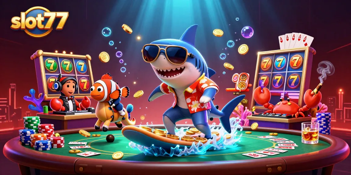 Experience excitement with slot77 in a vibrant underwater casino scene featuring unique sea characters.
