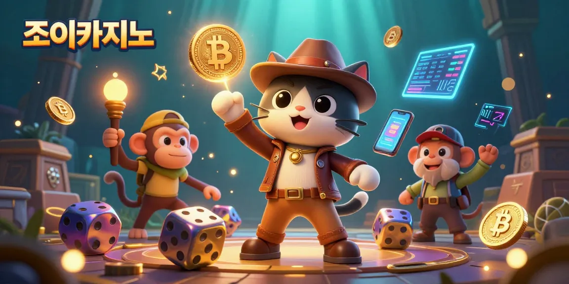 Join the action at 조이카지노 as a cartoon archaeologist cat discovers golden artifacts amidst crypto coins