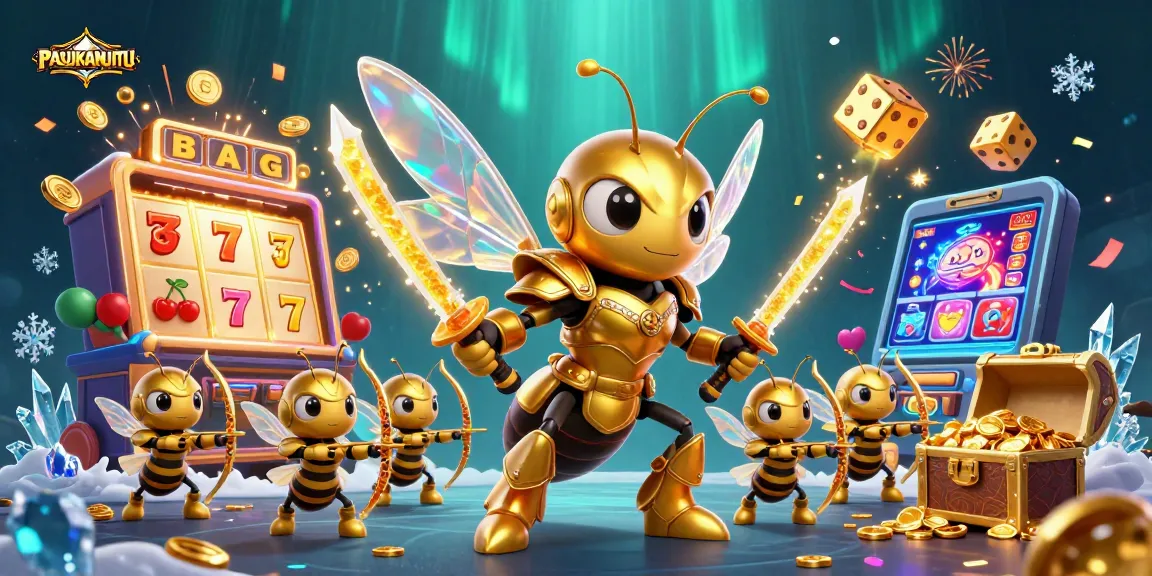 PASUKANJITU showcases a vibrant 3D gambling scene with dynamic slot machine action and winning elements.