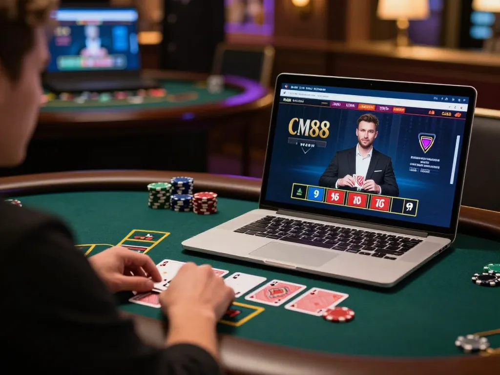 Player strategizing in live dealer blackjack on CM88, enjoying immersive online gaming experience