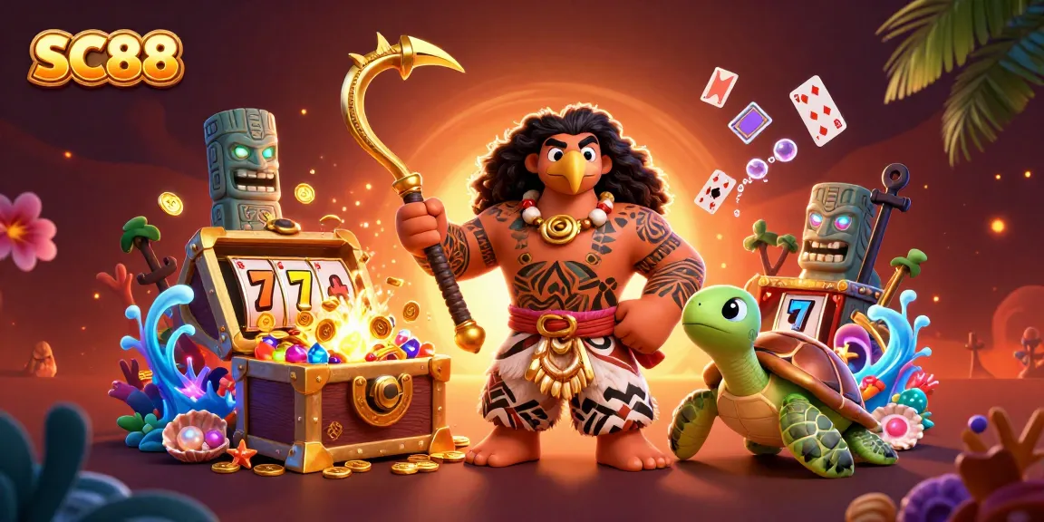 Engage with SC88 slots in an exciting 3D illustration featuring vibrant characters and games.