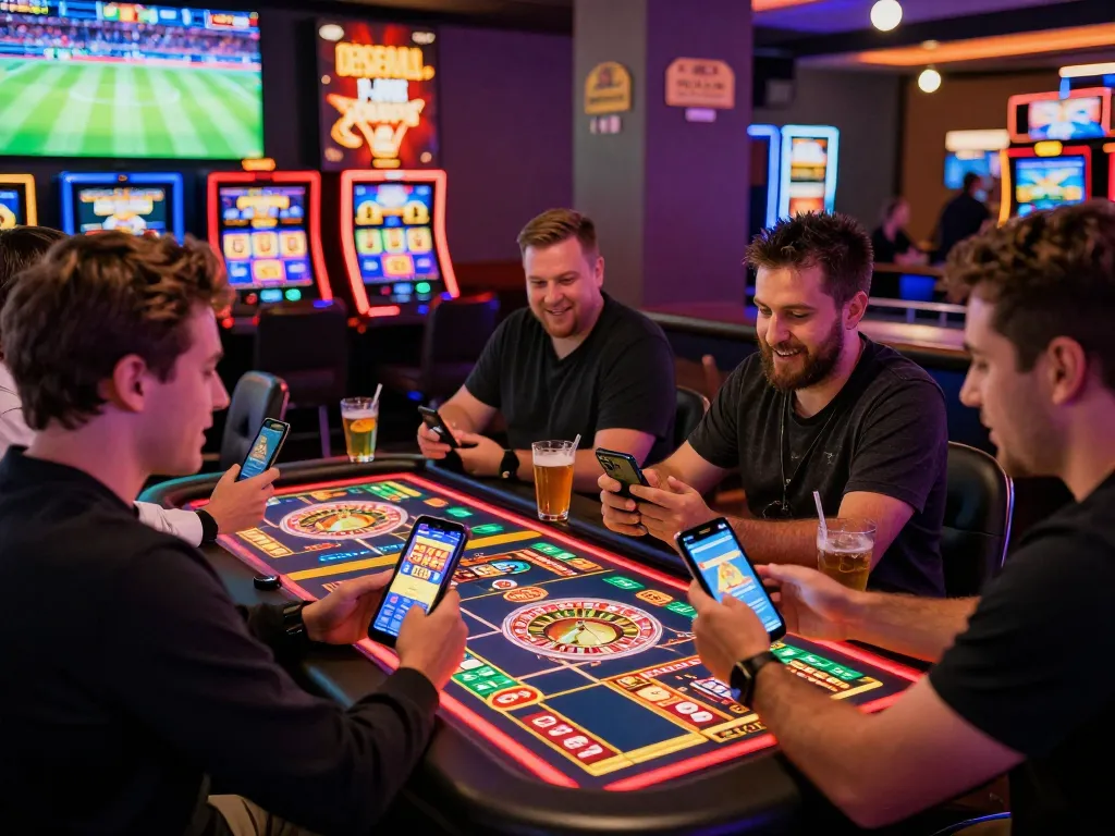 Engaged users enjoying the 88aa app in a vibrant gaming atmosphere, showcasing casino games and excitement.