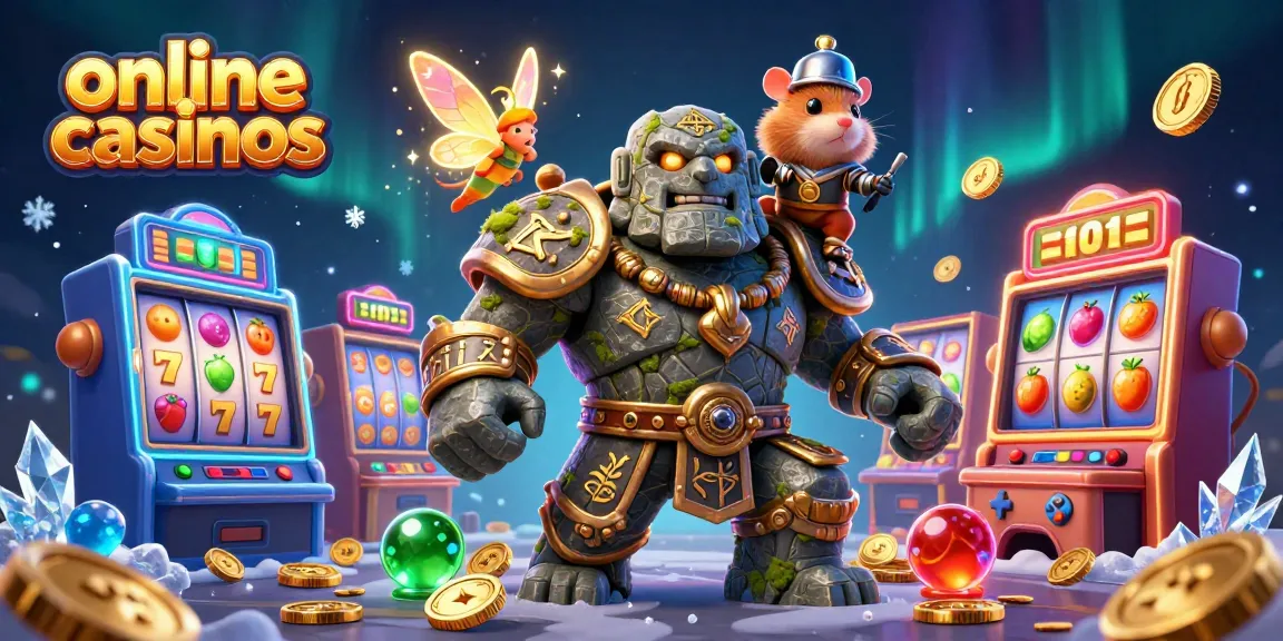 Engage in the world of online casinos with an adventure featuring a golem and hamster knight.