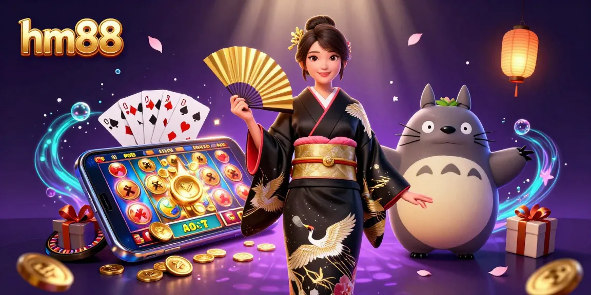 Experience thrilling gameplay at hm88 with a captivating Asian-themed casino scene showcasing vibrant slots and gaming elements.