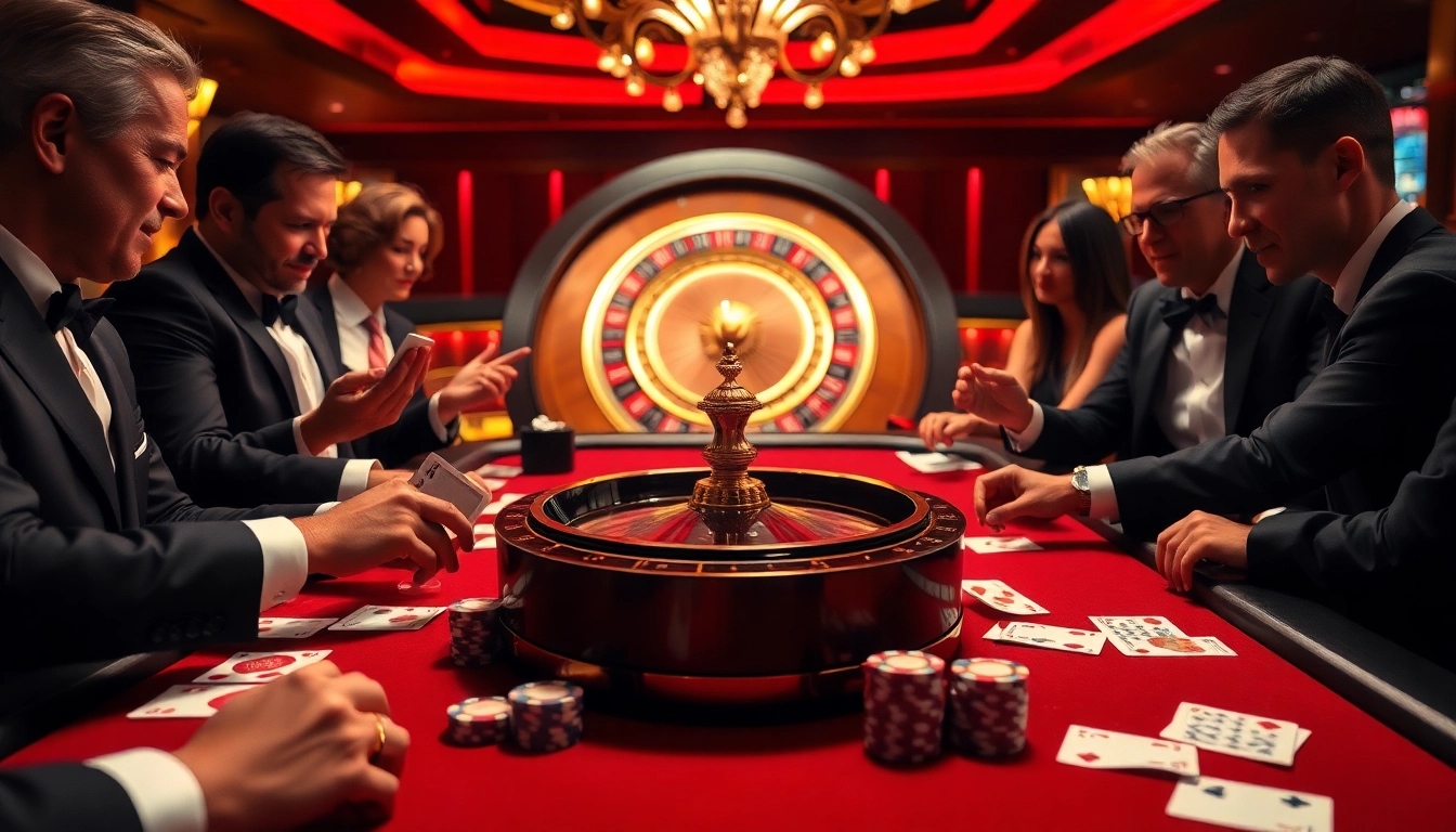 Experience the thrill of winning at B29's luxurious casino table with vibrant colors and eager gamblers.