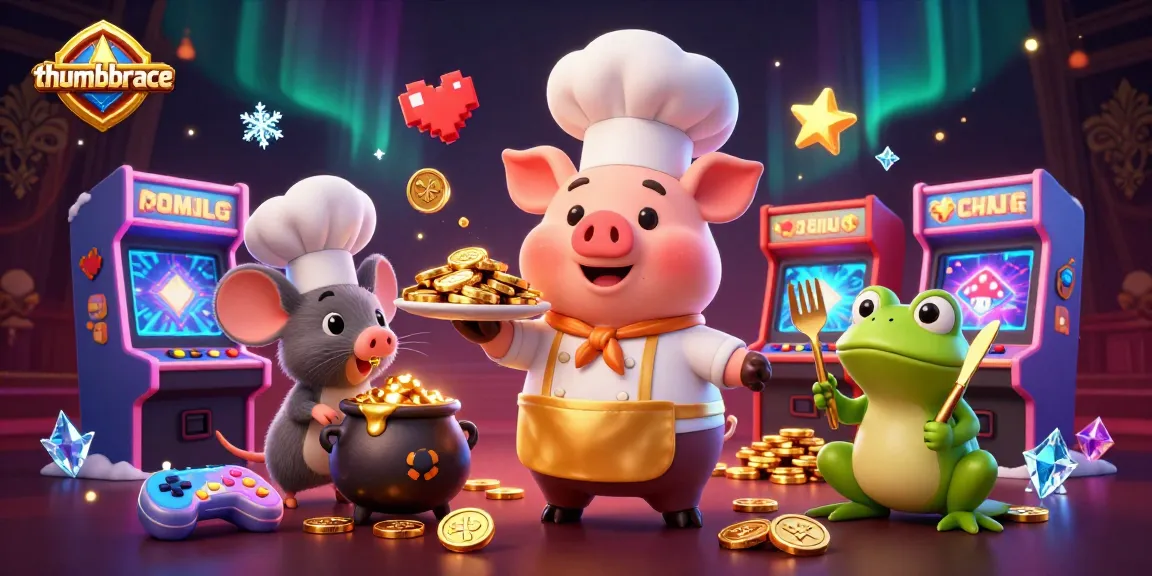 Experience exhilarating gaming with thumbbrace in this vibrant casino scene featuring whimsical characters and luxurious motifs.