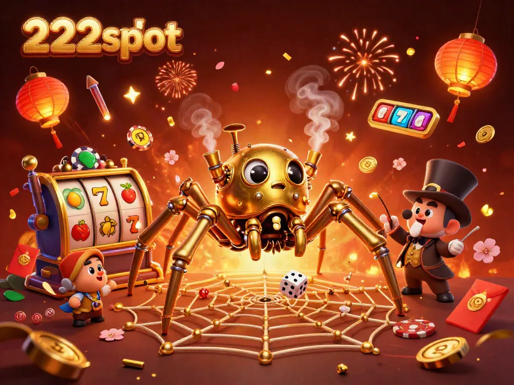 Spiderman emas 222slot membangun web sambil menangkap dadu sial di tengah suasana kasino