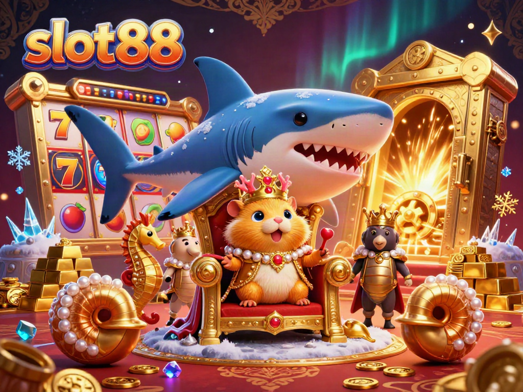 Experience the thrilling slot88 adventure with a hamster king and royal guards amidst a dazzling treasure vault.