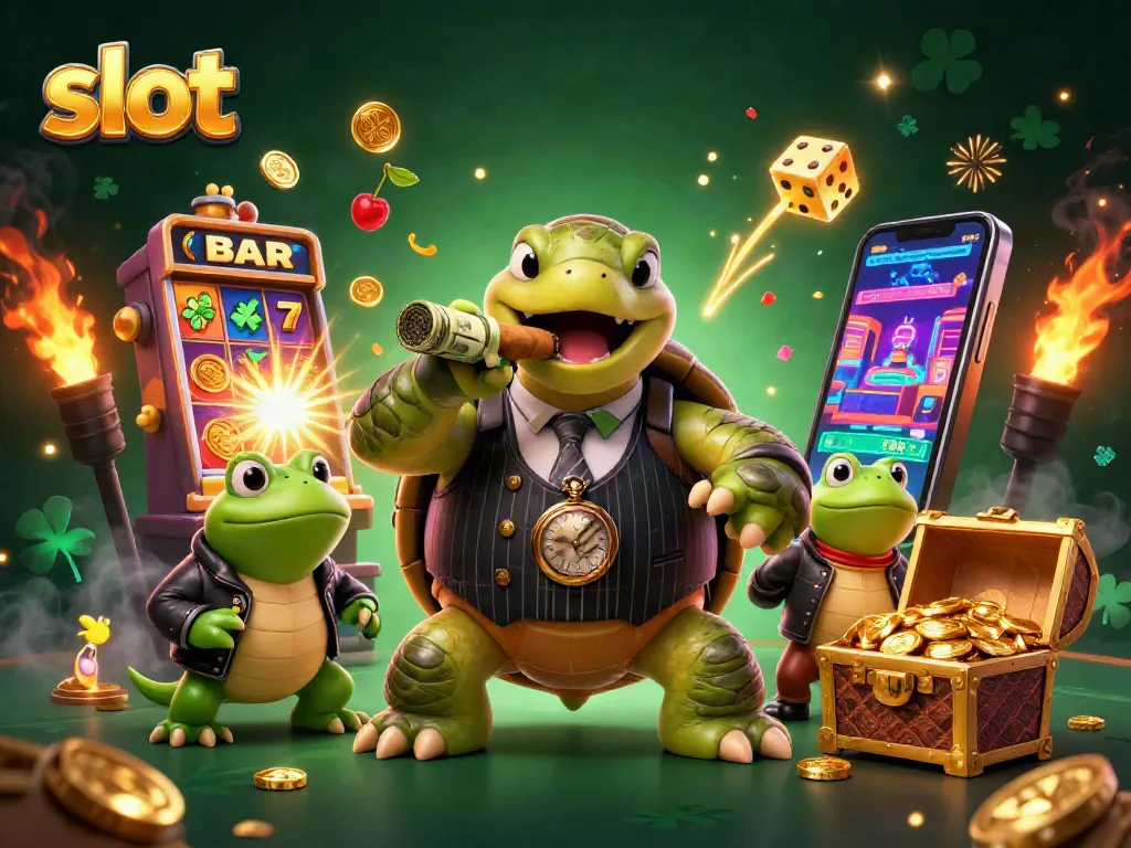 Menang besar di slot dengan jackpot bersinar dan karakter unik dalam ilustrasi casino 3D