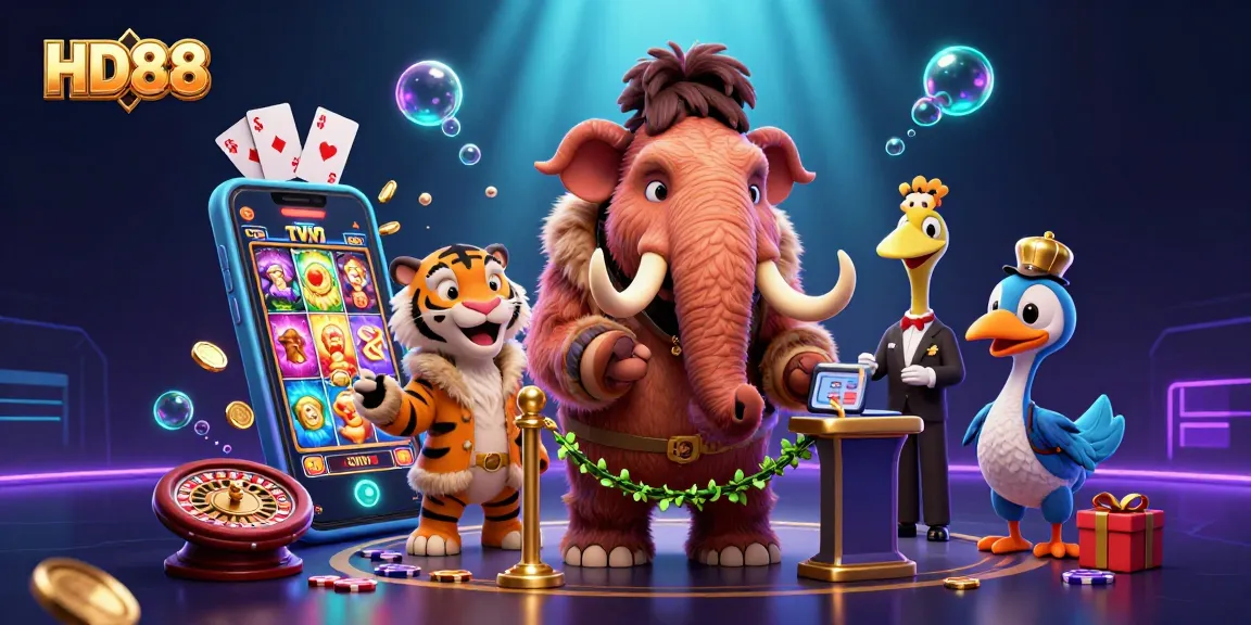 Experience thrilling gameplay at HD88 Casino with vibrant slot games and charismatic characters.